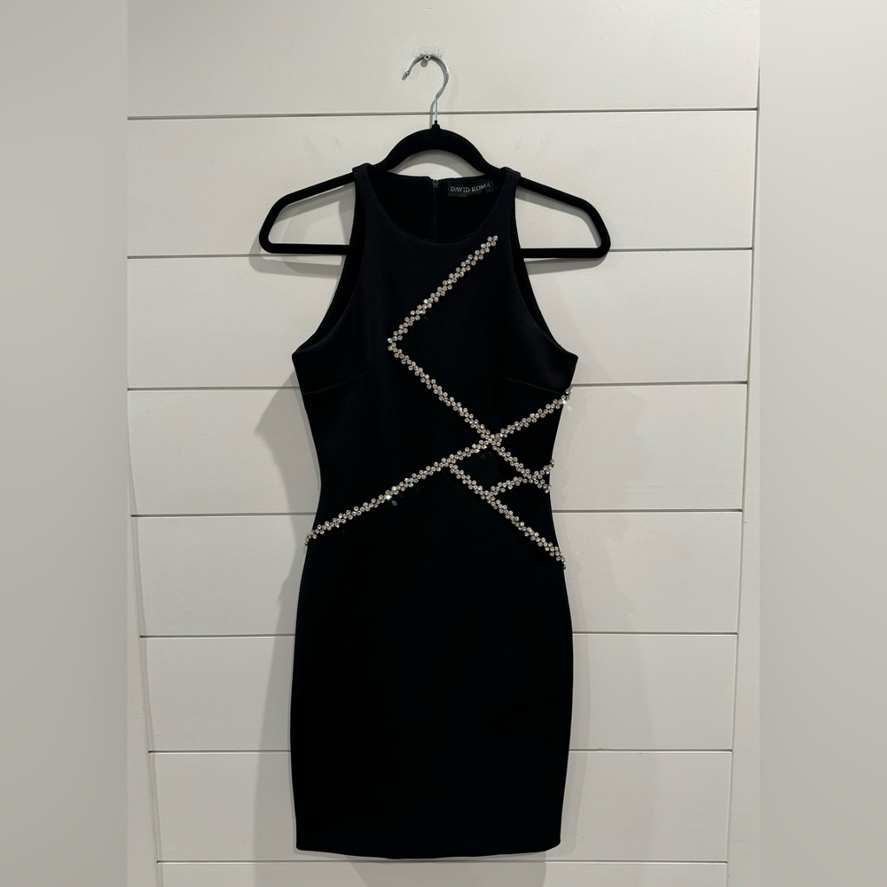 David Koma black crystal mini dress